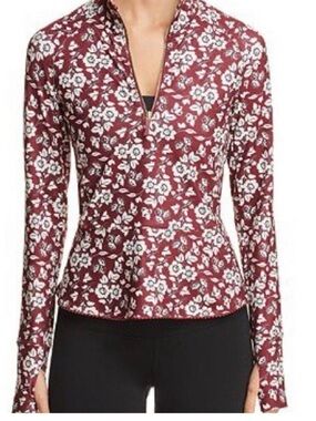 Kate Spade  Whimsy 1/4 Zip Active Pullover Burgundy Floral Top Small
